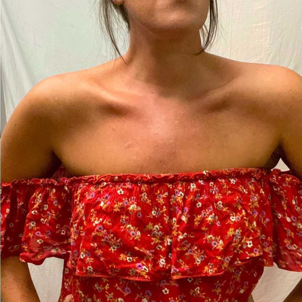 Off shoulder/square neck Kimchi Blue patterned dress Small